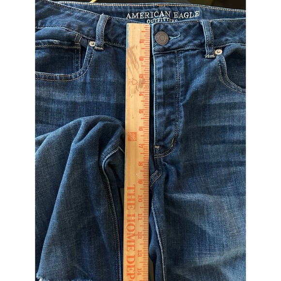 American Eagle Tomgirl Jeans Midrise Distressed Dark Wash Button Fly Nonstretch - Picture 10 of 12